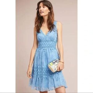 Anthropologie Ranna Gill Veronica Lace Sleeveless Mini Dress Blue Size M